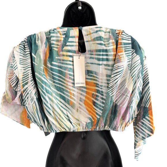 NWT Andrea Iyamah Halima Cropped‎ Top Green Abstract Print Size S - Picture 3 of 10